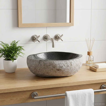 Umyvadlo Oválný Šedá (32-37) X (27-30) X 12 Cm Říční Kámen