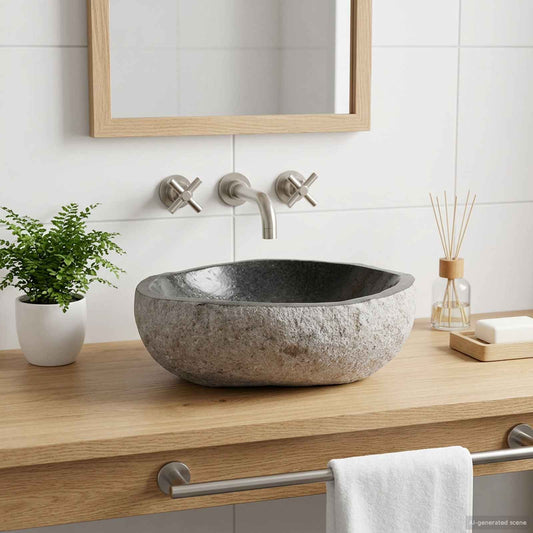 Umyvadlo Oválný Šedá (32-37) X (27-30) X 12 Cm Říční Kámen