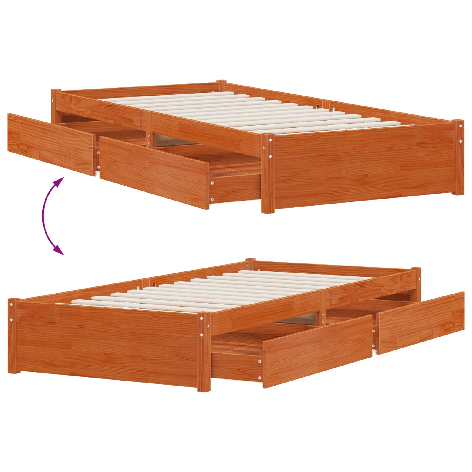 Rám Postele Se Zásuvkou 3 Ks Voskově Hnědá Borovicové Dřevo