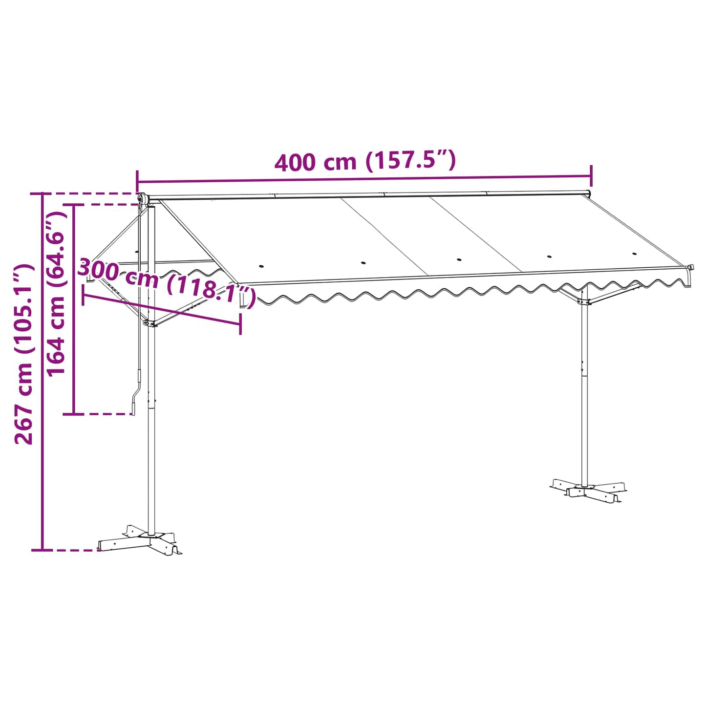 Volně Stojící Markýza 4 × 3 M Polyester Antracitová