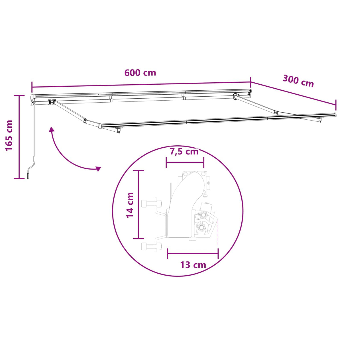 Stahovací Markýza Světle Šedá A Bílá 600 Cm Polyester A Hliník