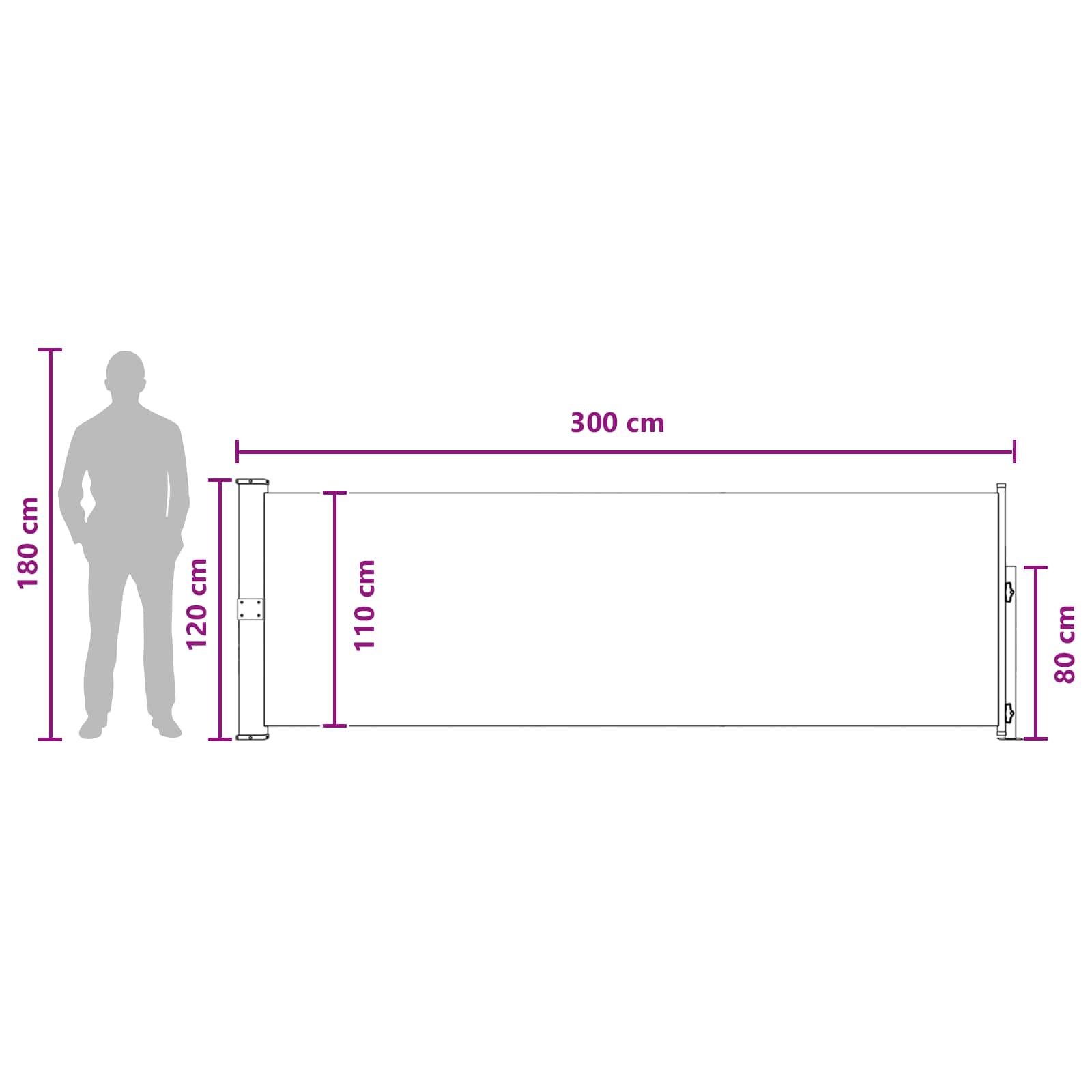 Výsuvná Boční Markýza 120 X 300 Cm Polyester Obdélníkový