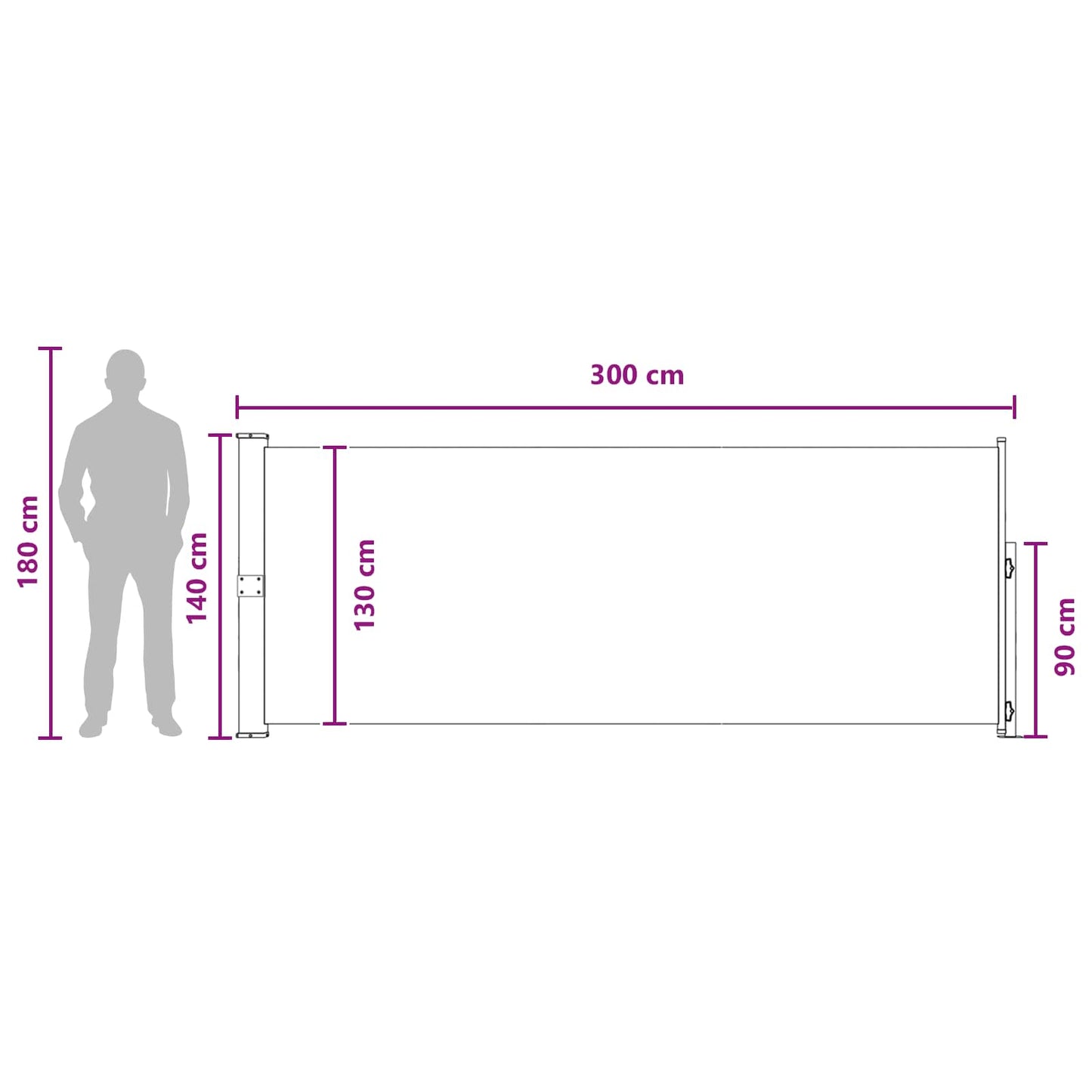 Výsuvná Boční Markýza 140 X 300 Cm 100% Polyester, Železo, Ocel