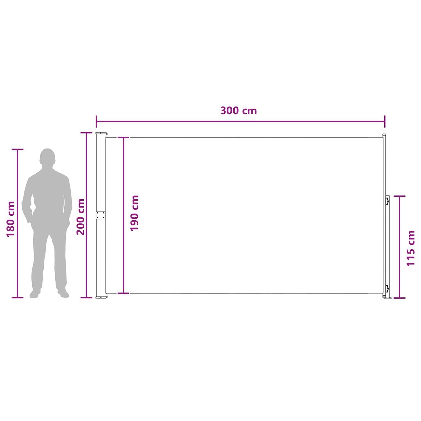 Výsuvná Boční Markýza 200 X 300 Cm 100% Polyester, Železo, Ocel