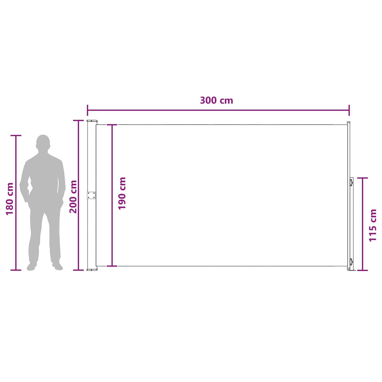 Výsuvná Boční Markýza 200 X 300 Cm 100% Polyester, Železo, Ocel