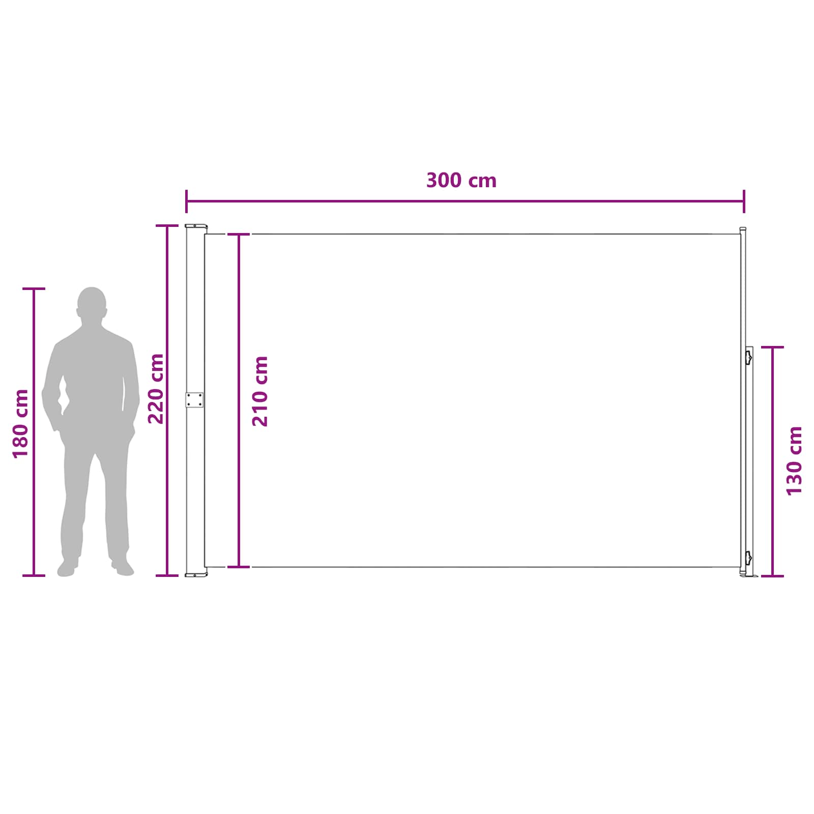 Výsuvná Boční Markýza 220 X 300 Cm Polyester Obdélníkový Taupe