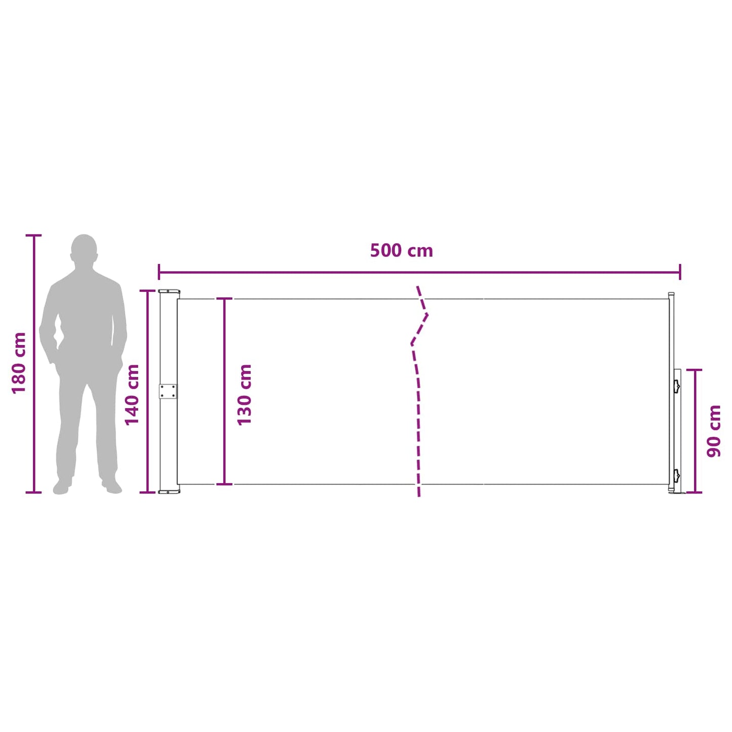 Výsuvná Boční Markýza 140 X 500 Cm Polyester Obdélníkový
