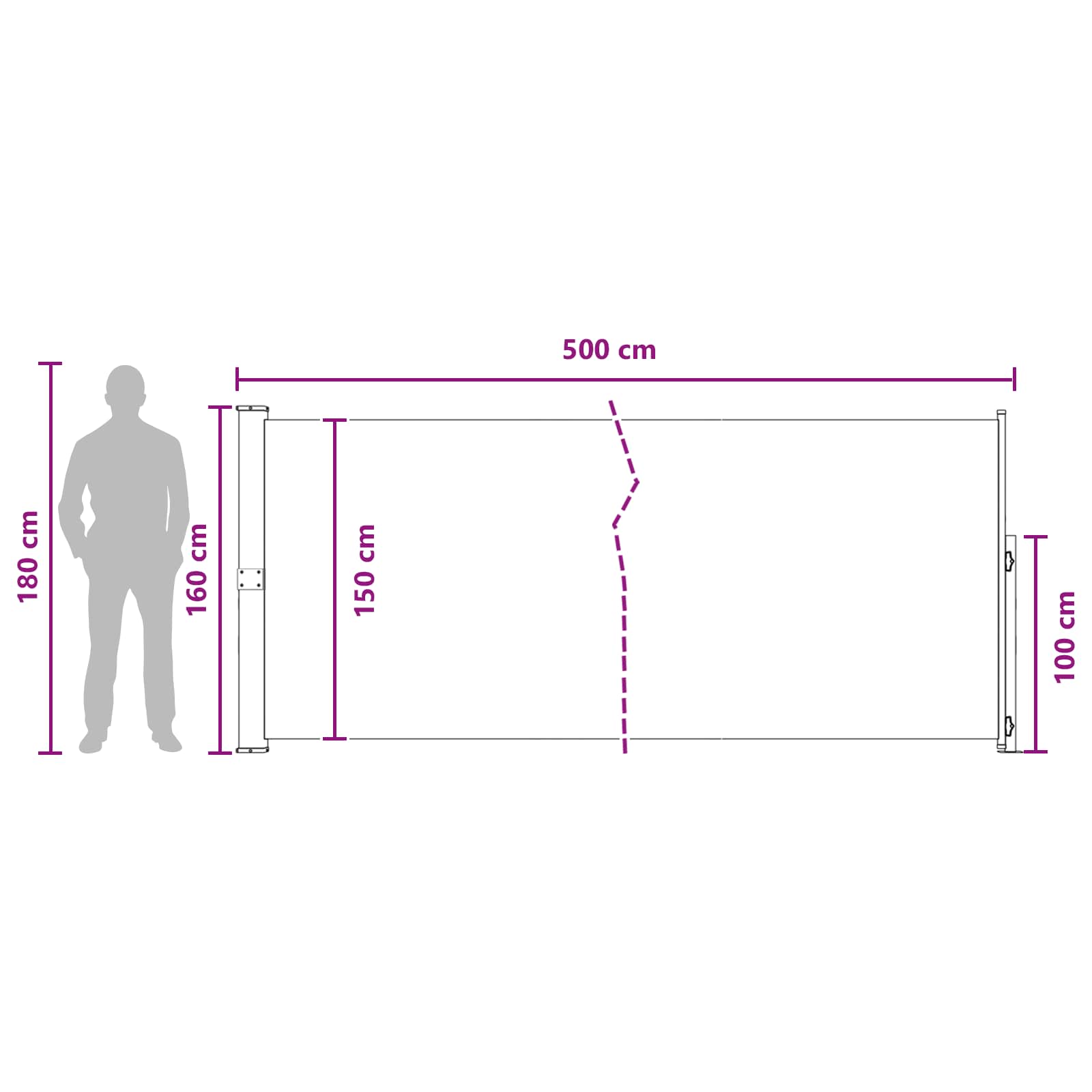Výsuvná Boční Markýza 160 X 500 Cm Polyester Obdélníkový Béžová