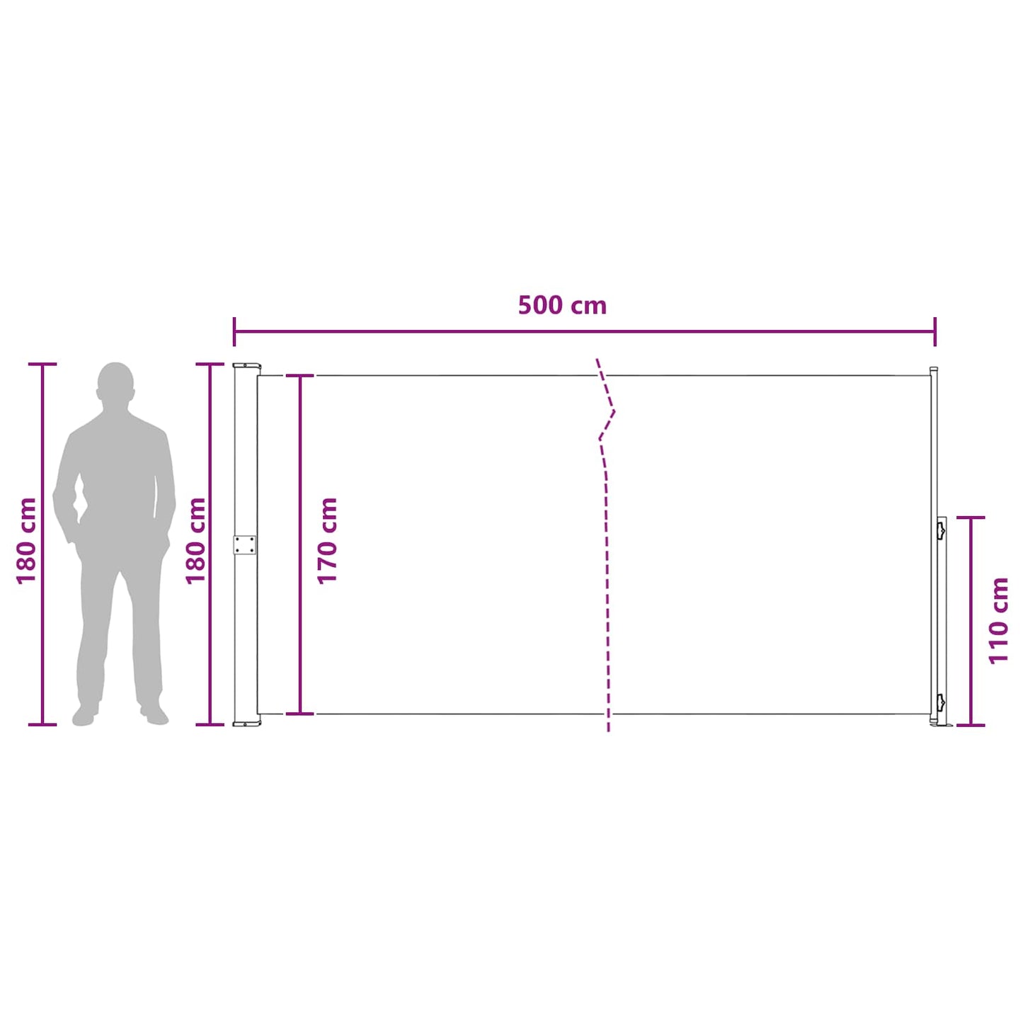 Výsuvná Boční Markýza 180 X 500 Cm 100% Polyester, Železo, Ocel