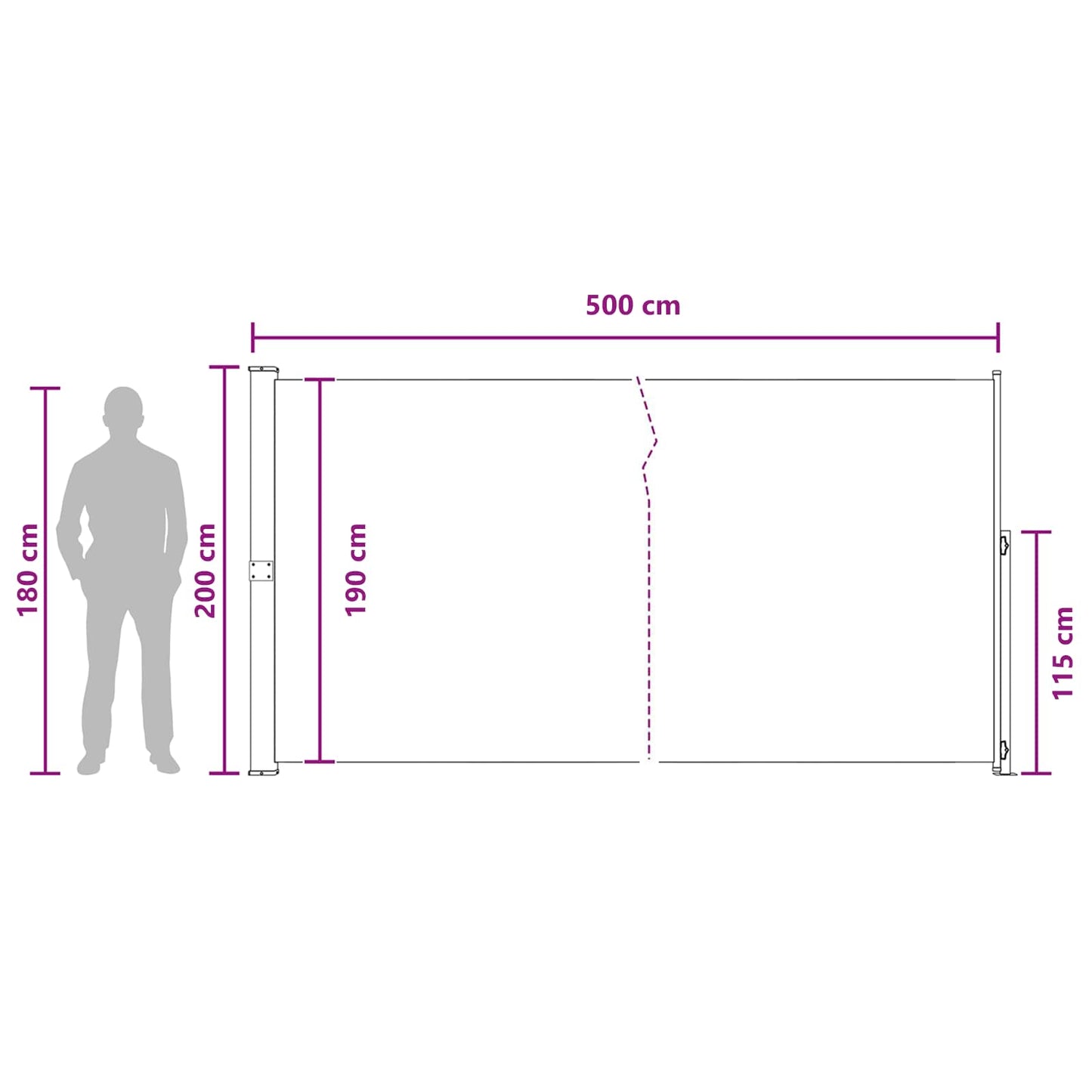 Výsuvná Boční Markýza 200 X 500 Cm 100% Polyester, Železo, Ocel