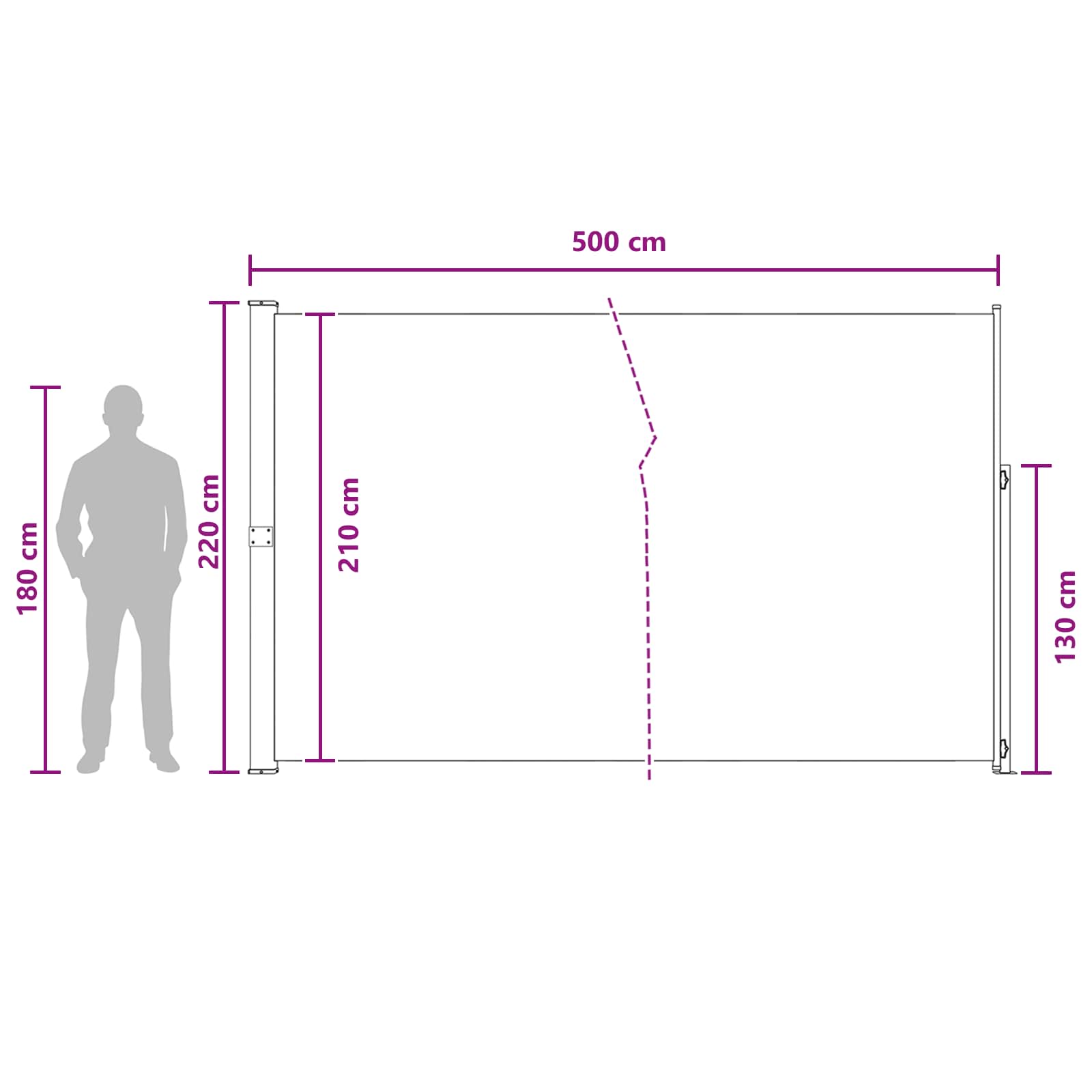 Výsuvná Boční Markýza 220 X 500 Cm 100% Polyester, Železo, Ocel