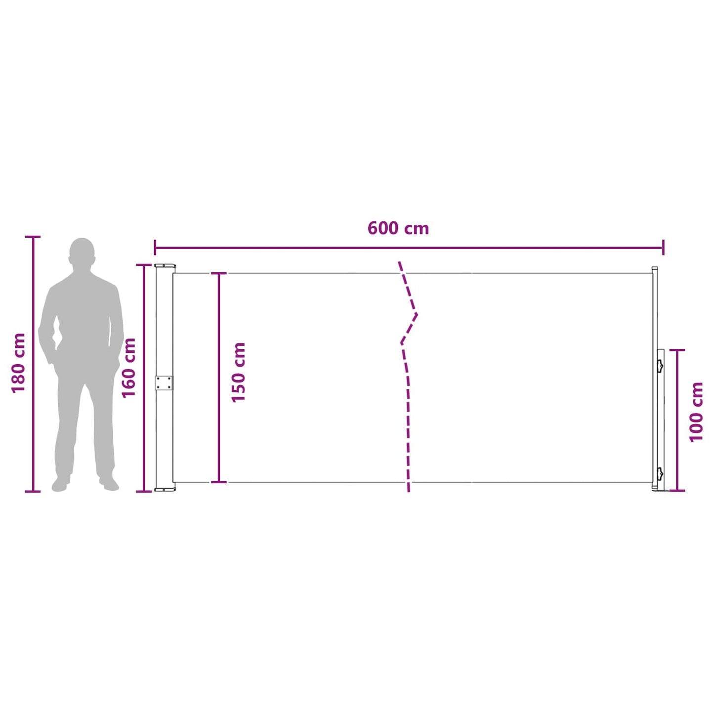 Výsuvná Boční Markýza 160 X 600 Cm Polyester Obdélníkový Taupe