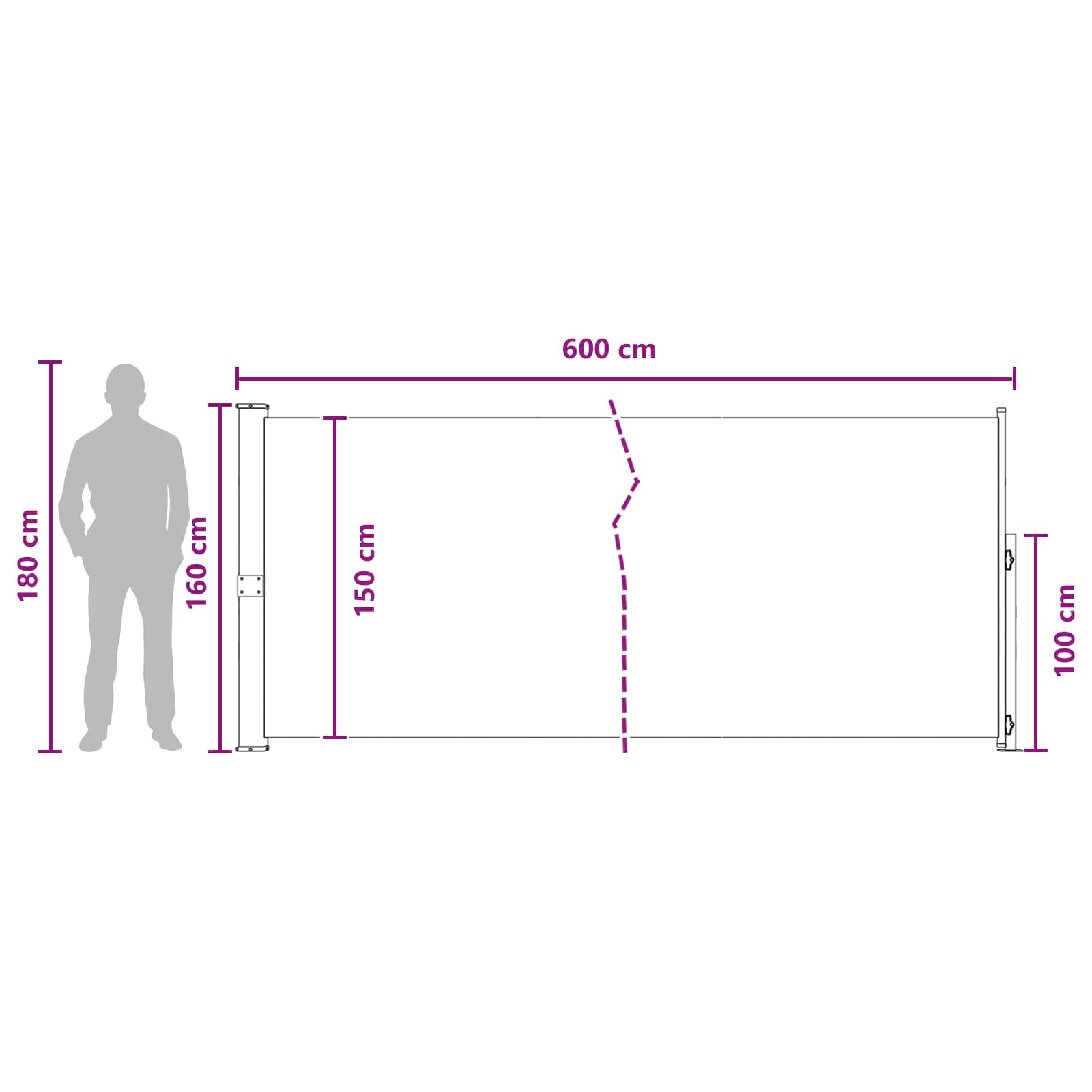 Výsuvná Boční Markýza 160 X 600 Cm Polyester Obdélníkový Taupe