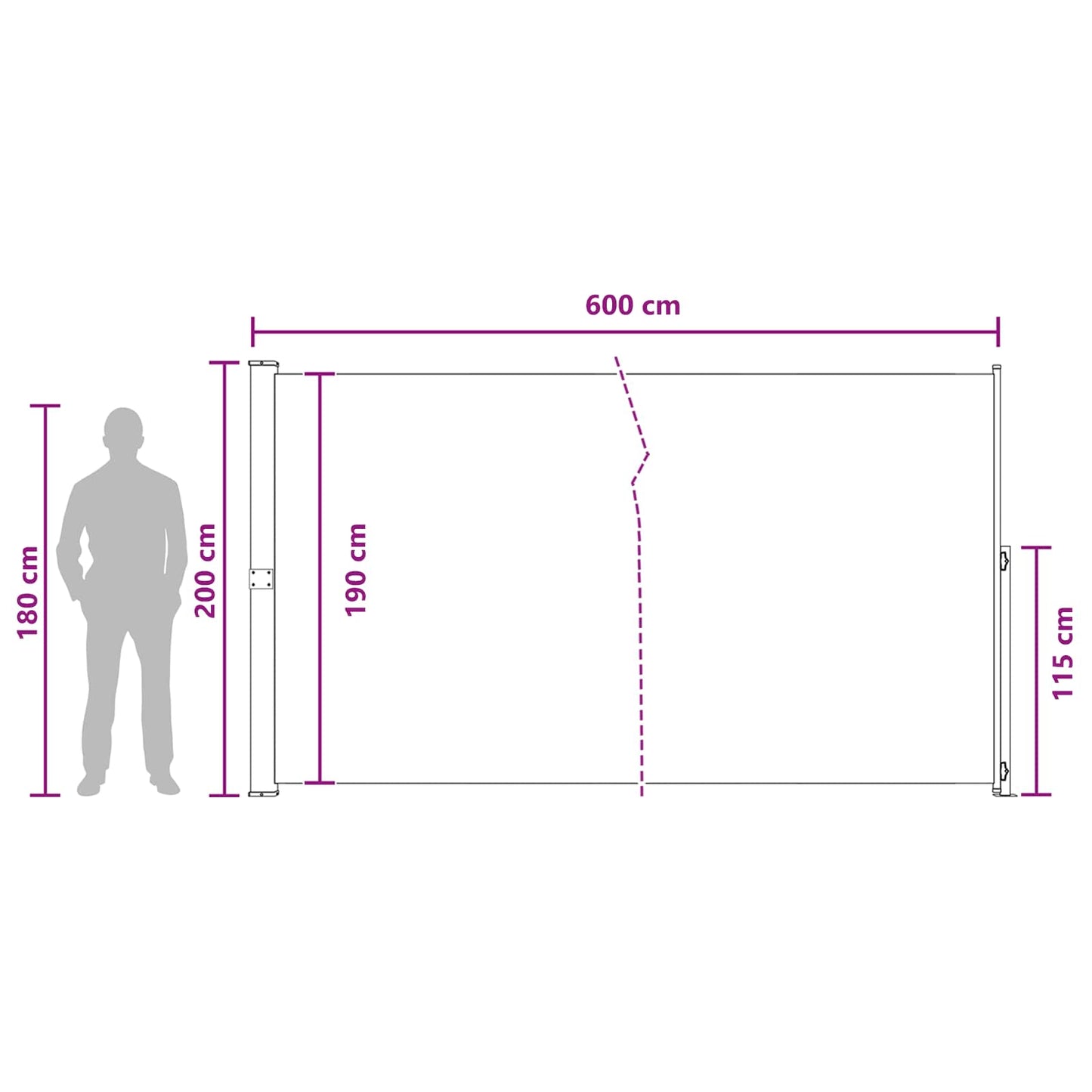 Výsuvná Boční Markýza 200 X 600 Cm Polyester Obdélníkový Taupe