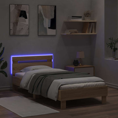 Rám Postele S Led Pásky S Čelo Dub Sonoma Kompozitní Dřevo