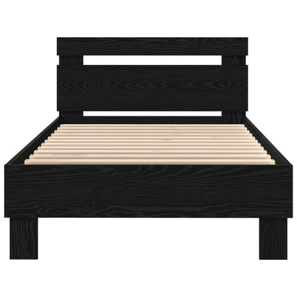 Rám Postele S Led Pásky S Čelo Černý Dub Kompozitní Dřevo
