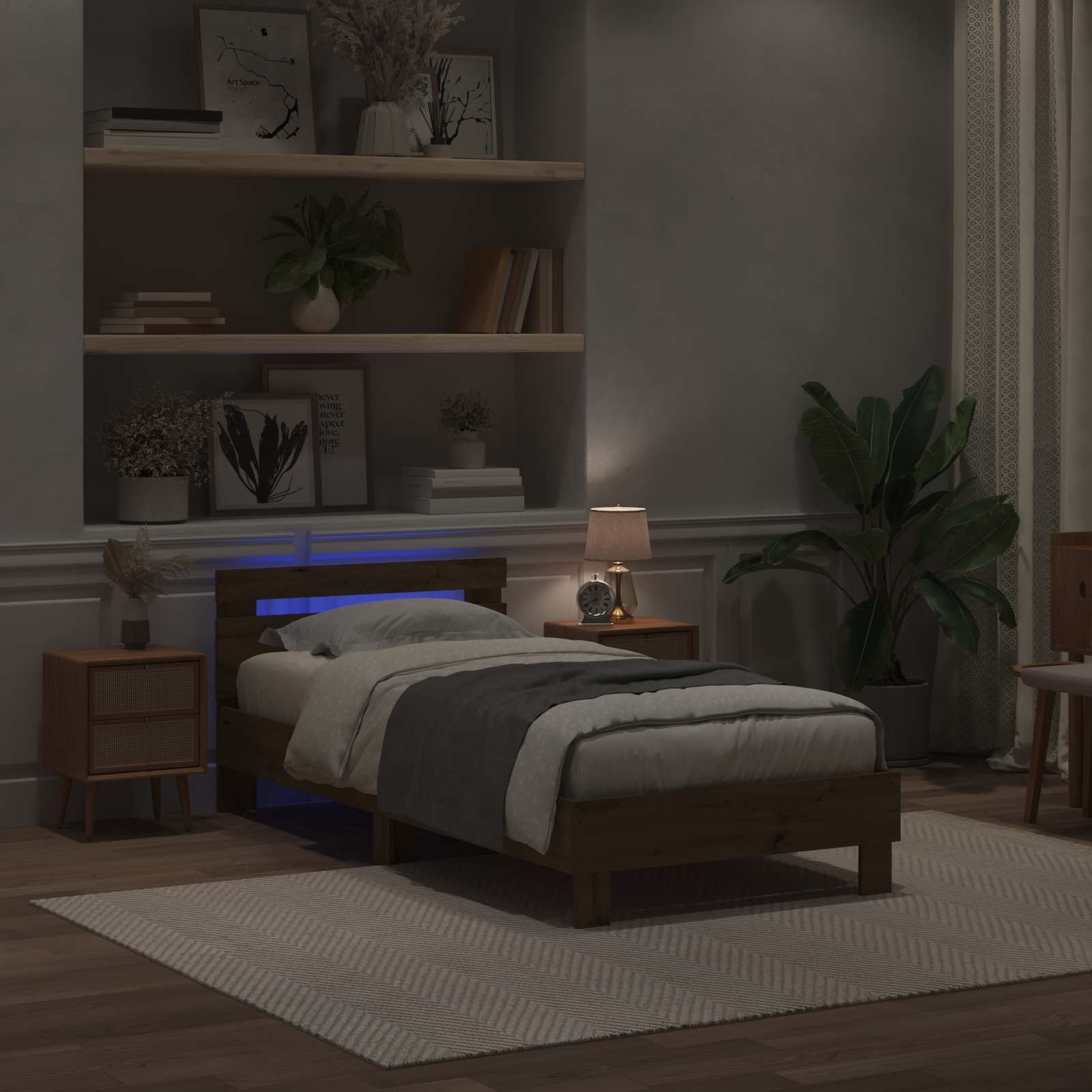 Rám Postele S Led Pásky S Čelo Dub Artisan Kompozitní Dřevo