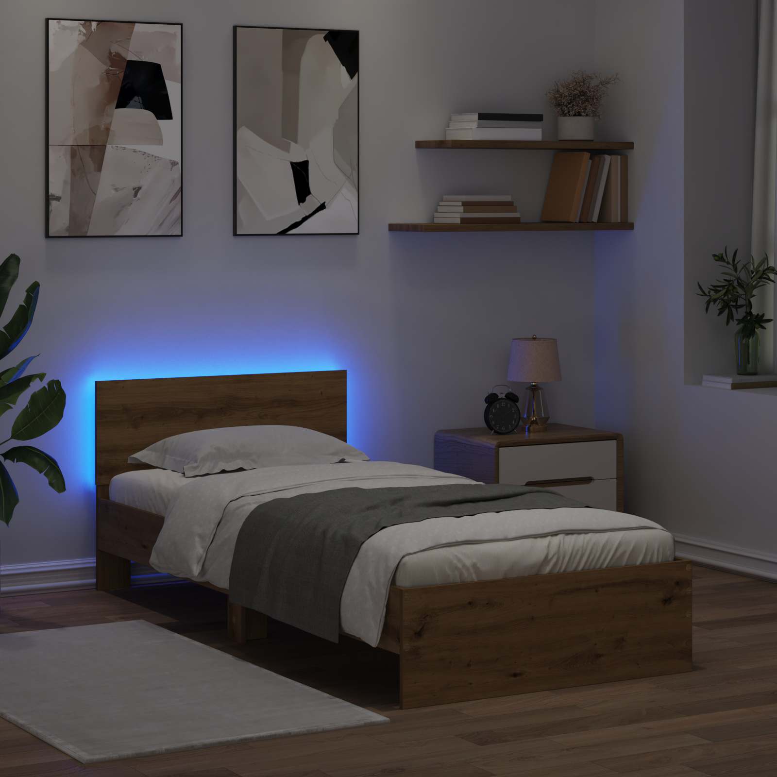 Rám Postele S Led Pásky S Čelo Dub Artisan Kompozitní Dřevo