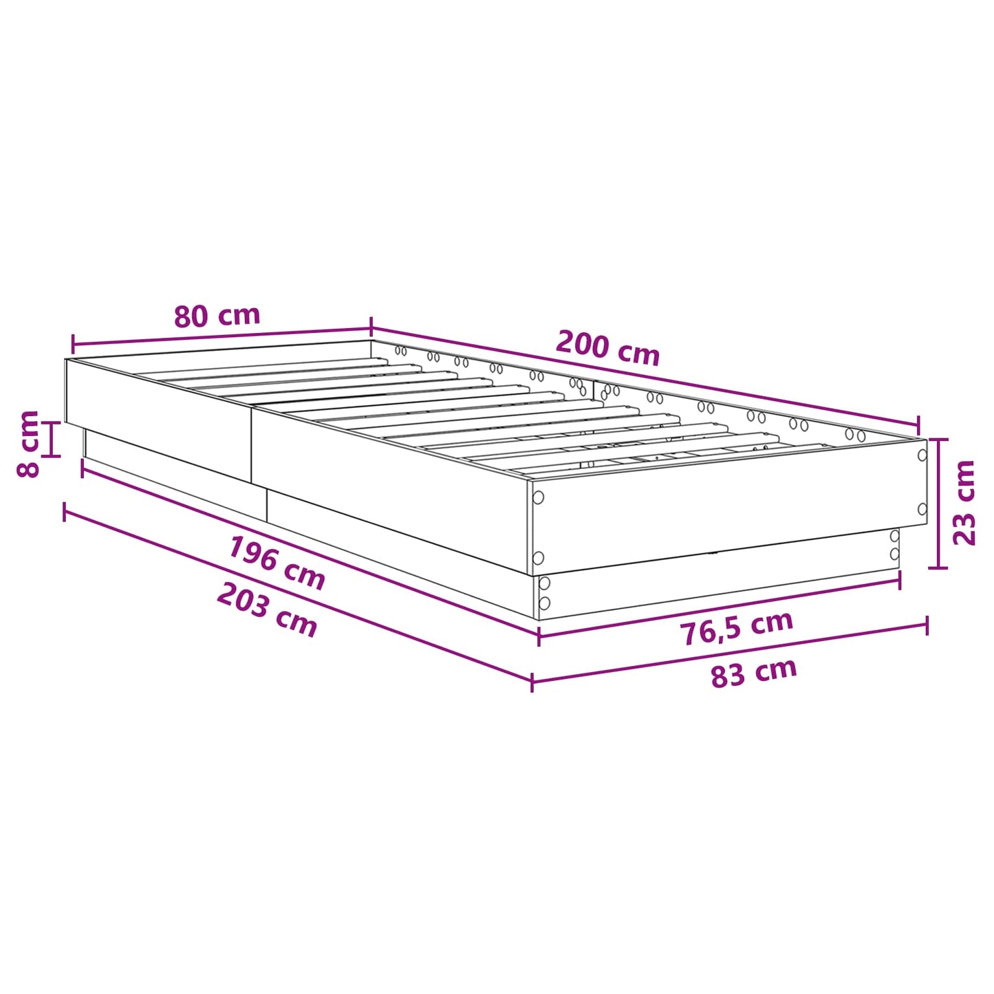 Postelový Rám S Led Dub Sonoma 80 X 200 Cm Kompozitní Dřevo
