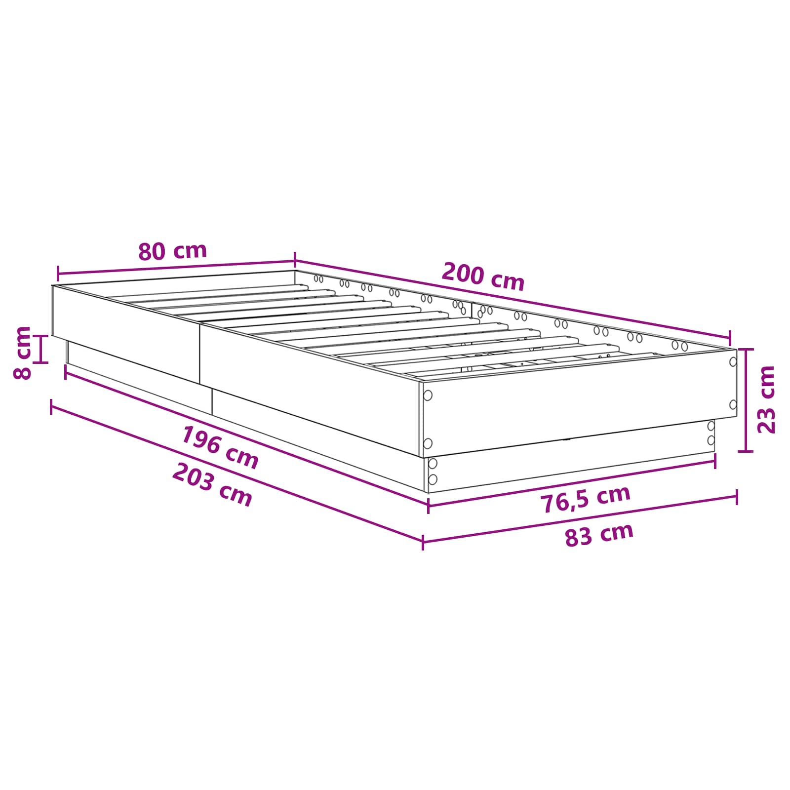 Postelový Rám S Led Dub Sonoma 80 X 200 Cm Kompozitní Dřevo