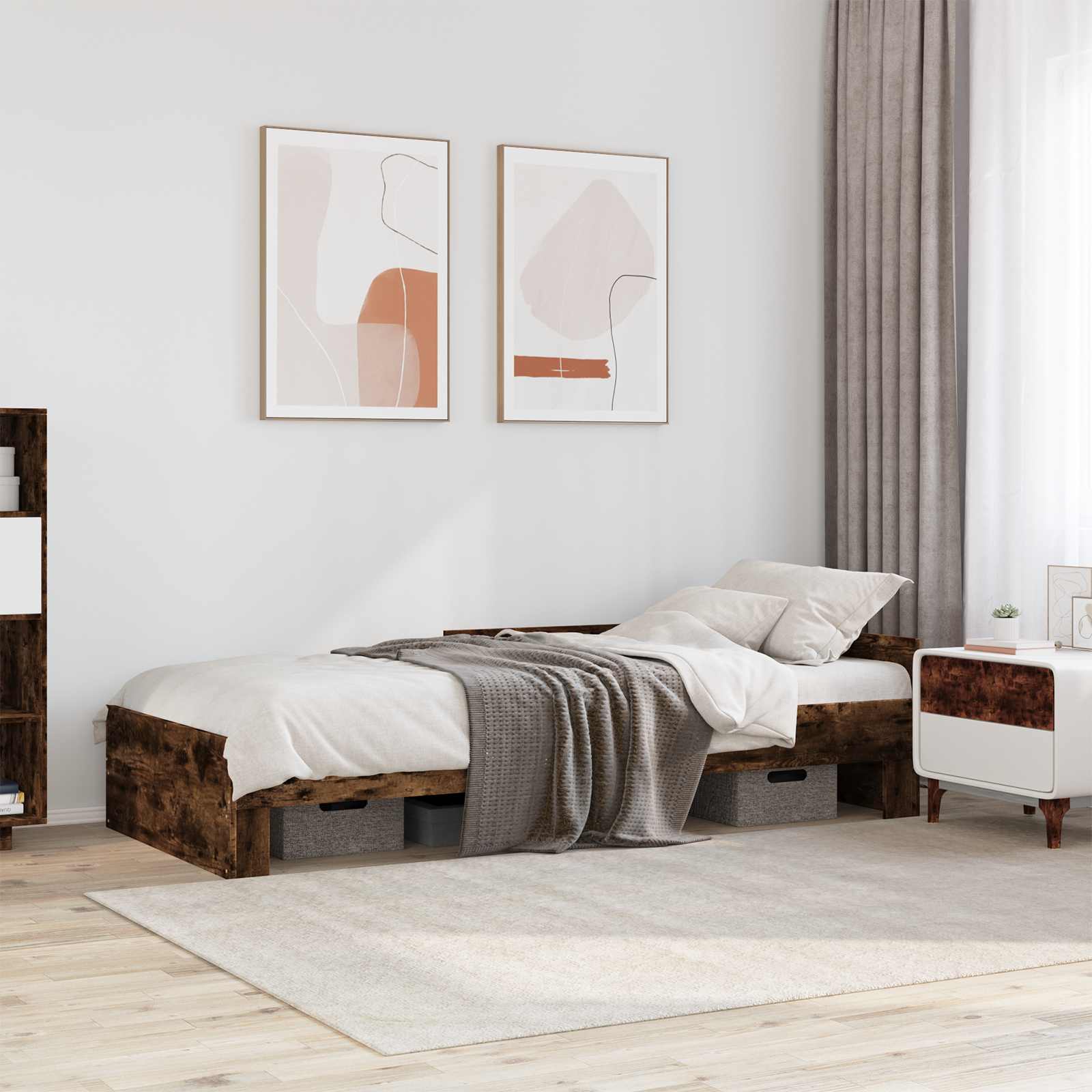 Rám Postele S Čelem Kouřový Dub 80 X 200 Cm Kompozitní Dřevo