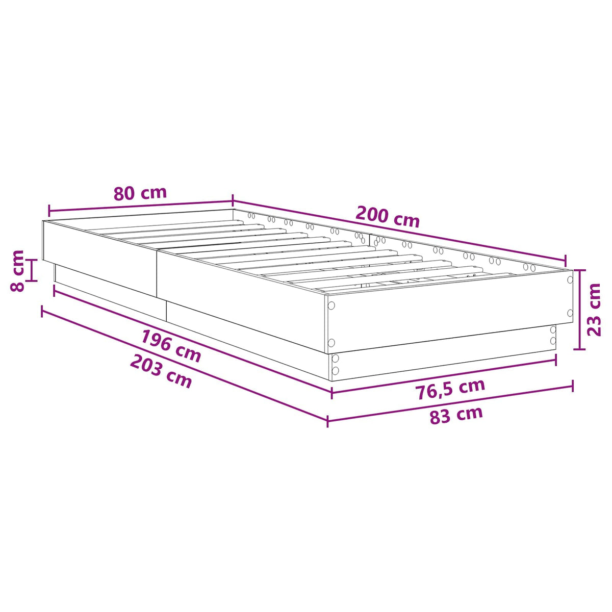 Postel Na Podlaze Kouřový Dub 80 X 200 Cm Kompozitní Dřevo