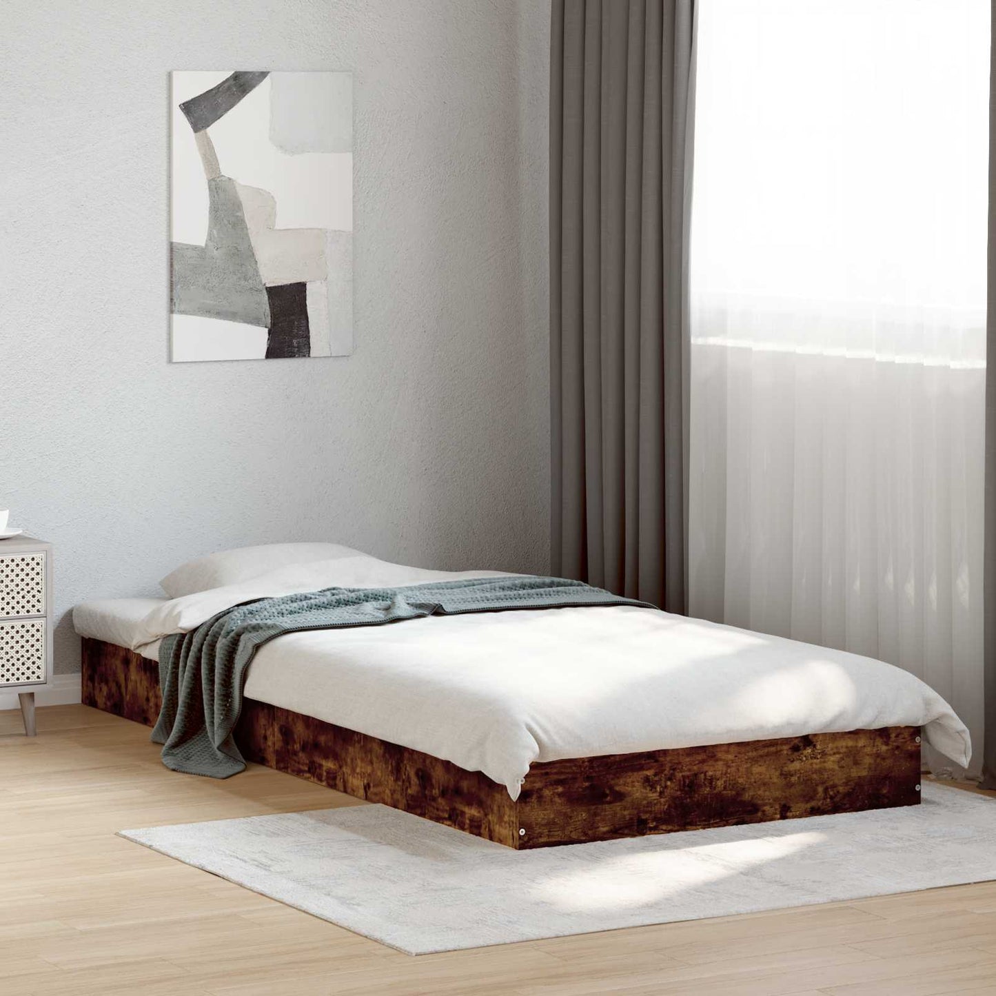 Postel Na Podlaze Kouřový Dub 80 X 200 Cm Kompozitní Dřevo