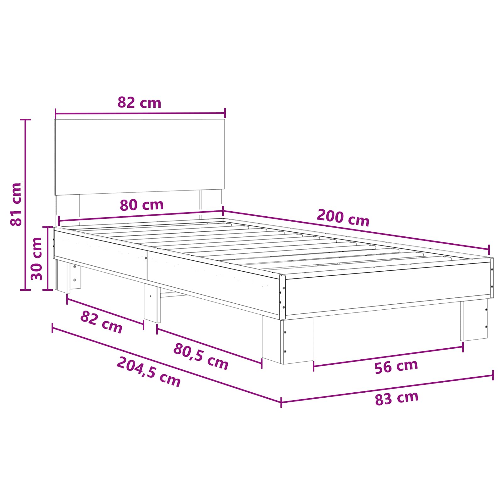 Rám Postele S Čelem Staré Dřevo 80 X 200 Cm Kompozitní Dřevo