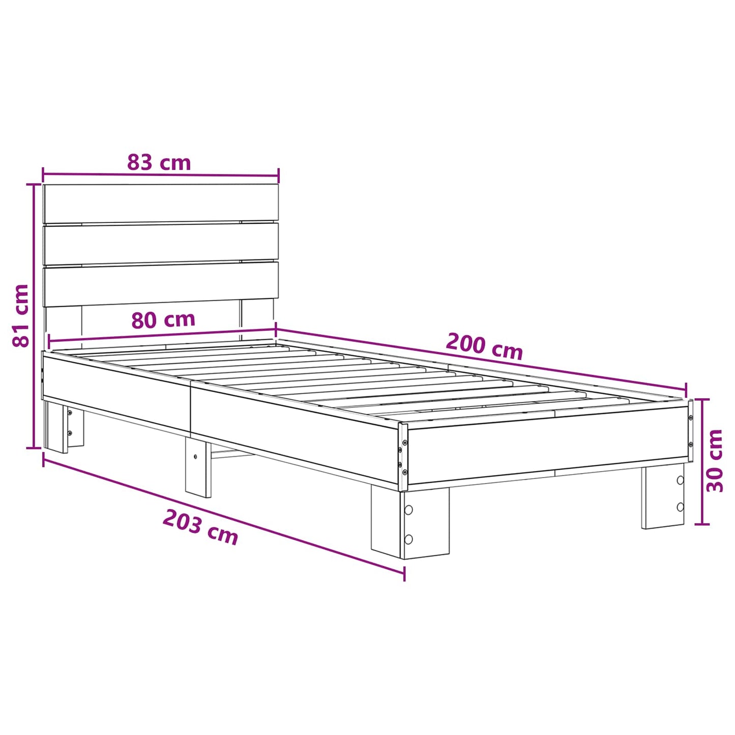 Rám Postele S Čelem Kouřový Dub 80 X 200 Cm Kompozitní Dřevo