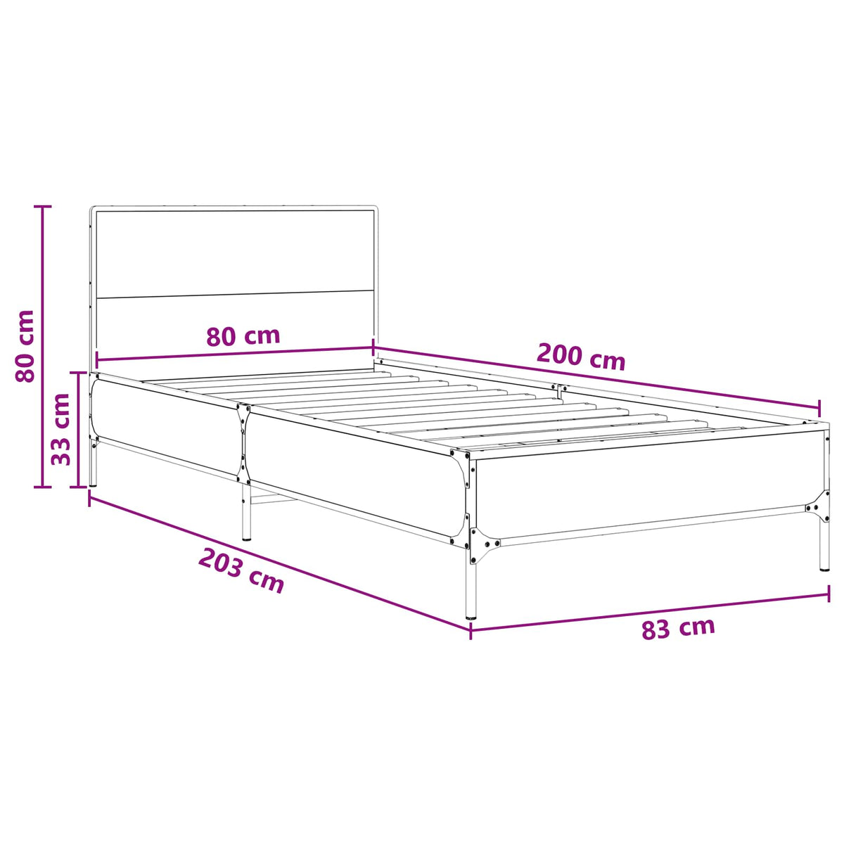Rám Postele S Čelem Kouřový Dub 80 X 200 Cm Kompozitní Dřevo