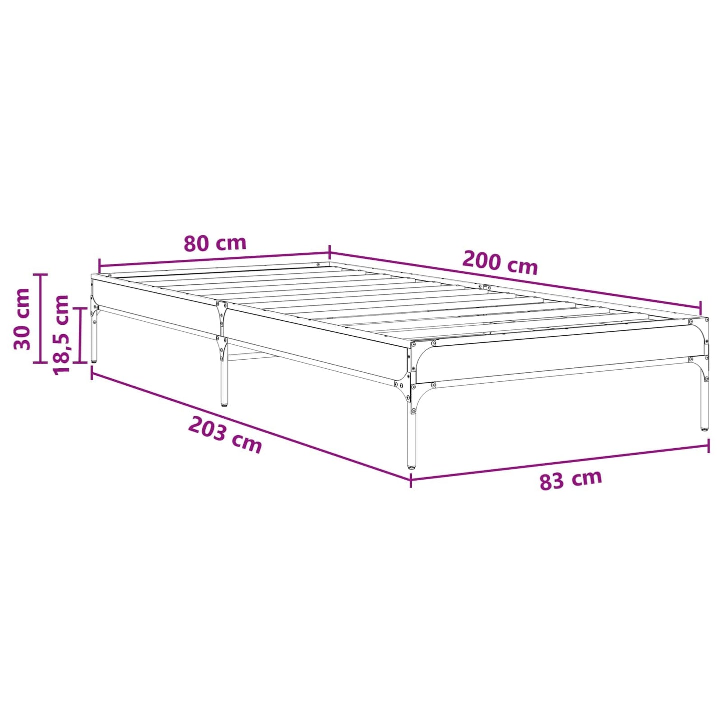 Rám Postele Černý Dub 80 X 200 Cm Kompozitní Dřevo
