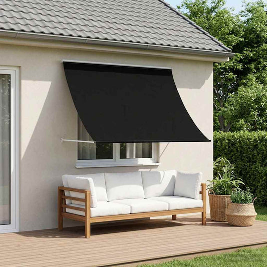 Markýza Černá 400 X 150 Cm 180 G / M² Polyester S Pu Povlakem