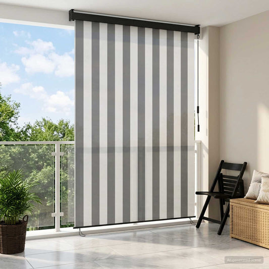 Roleta Antracitová A Bílá 60 X 250 Cm Textil A Hliník