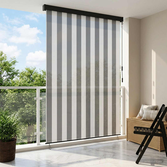 Roleta Antracitová A Bílá 120 X 250 Cm Textil A Hliník