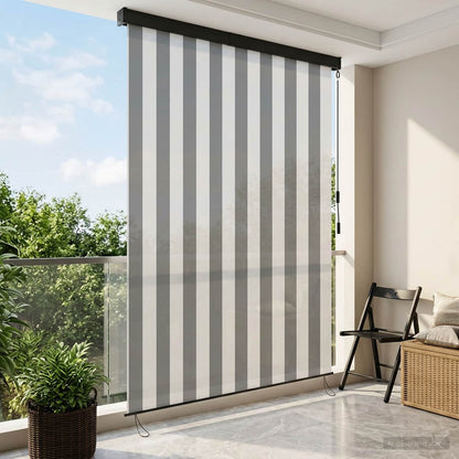 Roleta Antracitová A Bílá 140 X 250 Cm Textil A Hliník