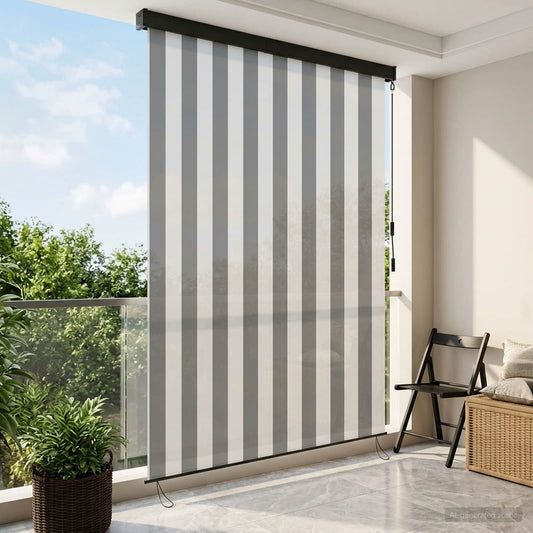Roleta Antracitová A Bílá 140 X 250 Cm Textil A Hliník