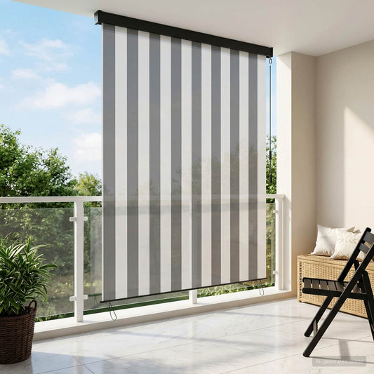 Roleta Antracitová A Bílá 180 X 250 Cm Textil A Hliník