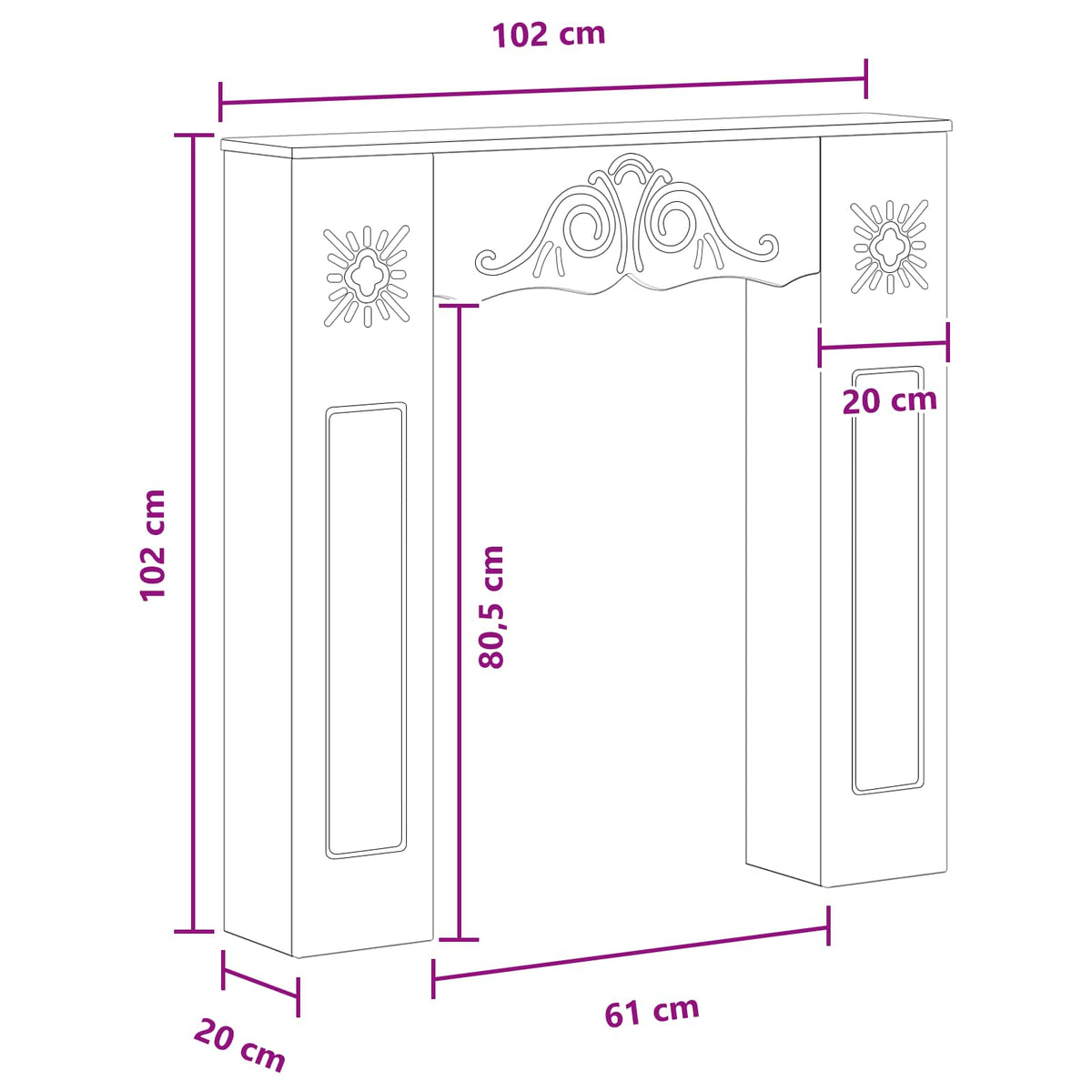 Rám Krbu 102 X 20 X 102 Cm Kompozitní Dřevo
