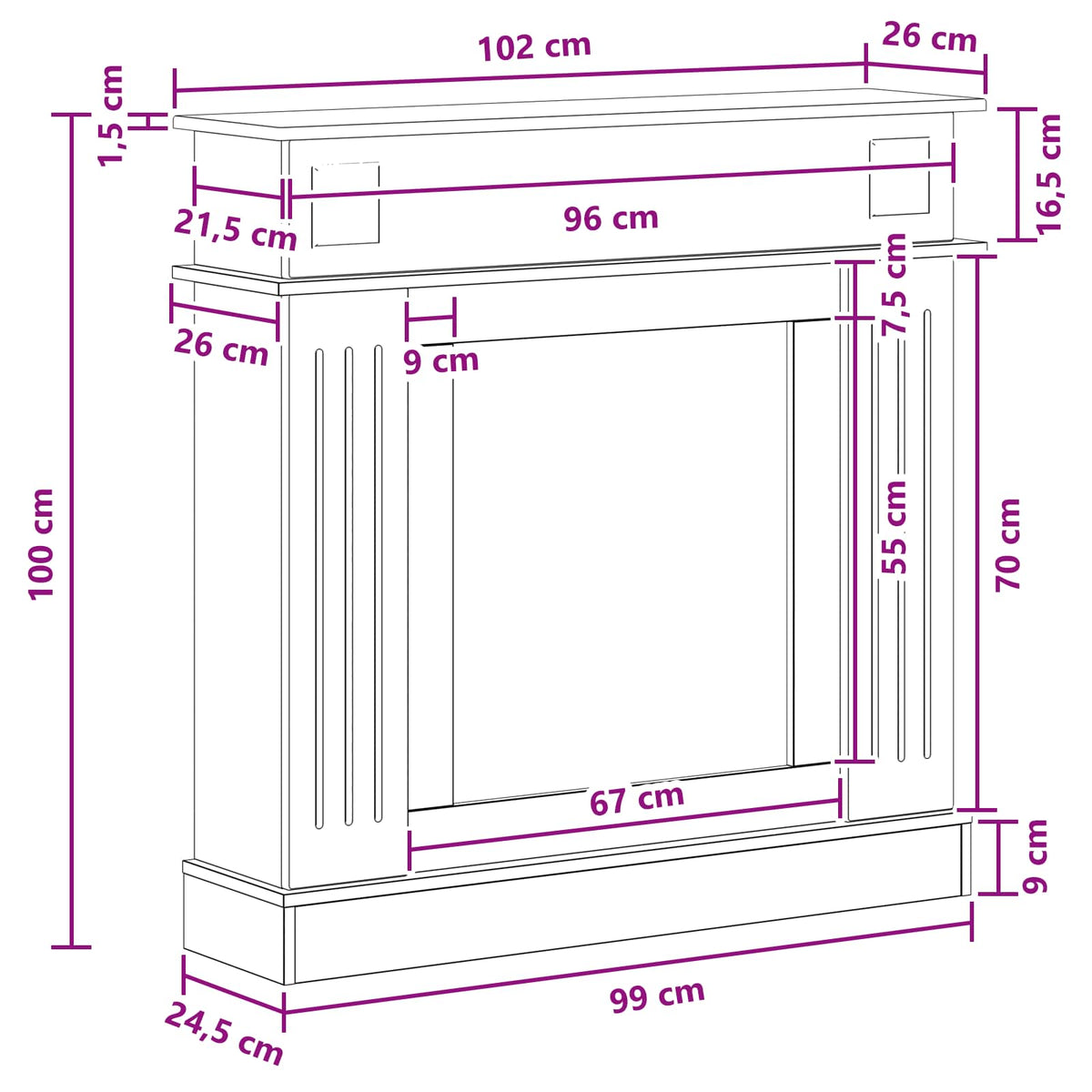 Rám Krbu 102 X 26 X 100 Cm Kompozitní Dřevo