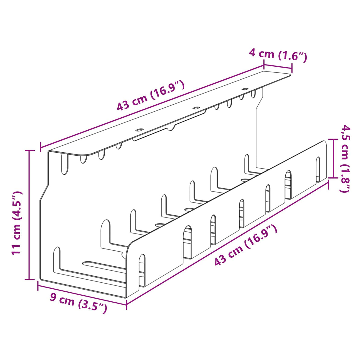 Tray Na Kabely Pod Stolem 2 Ks 43 X 9 X 11 Cm Ocel