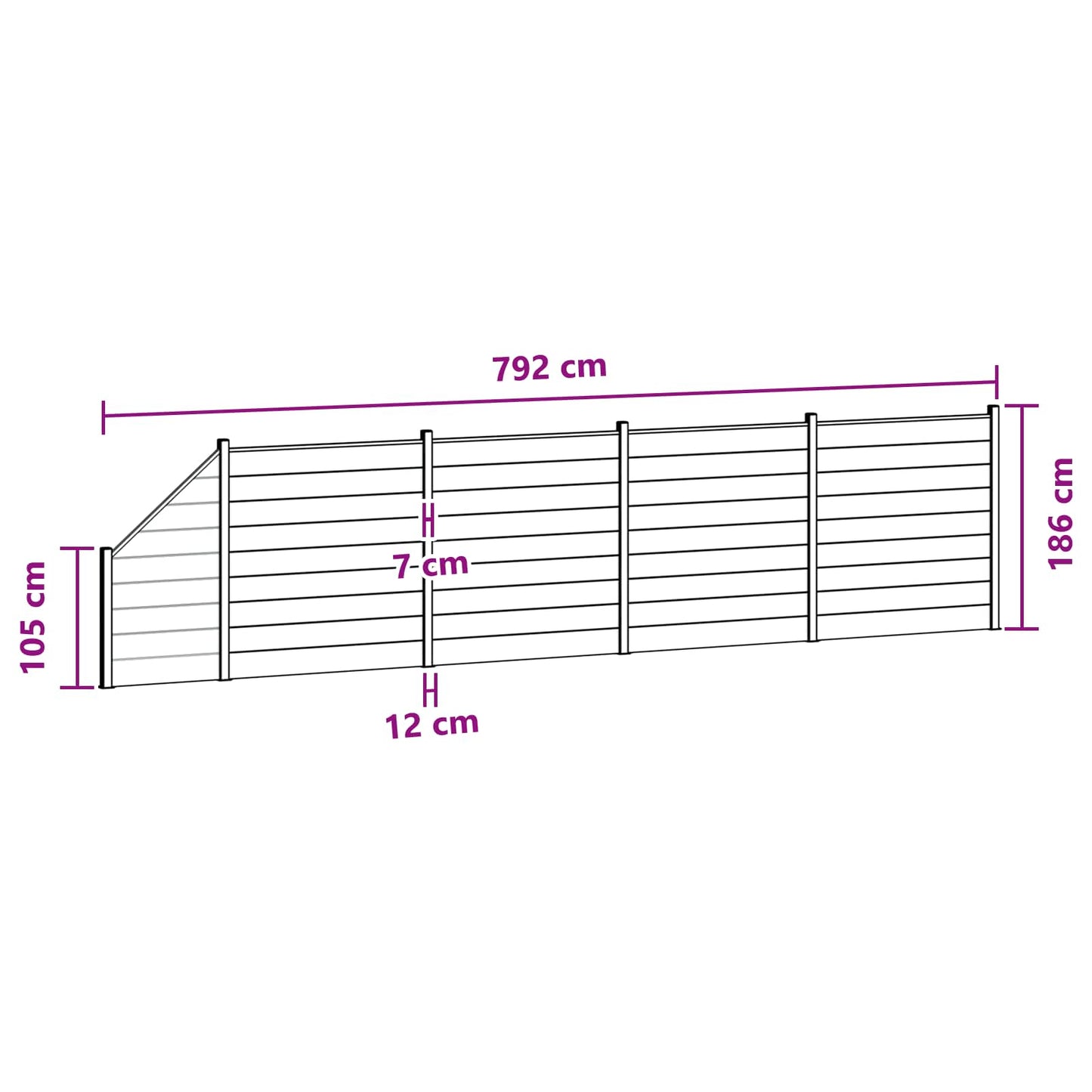 Sada Plotů 5 Ks 792 X 186 Cm Wpc A Hliník Šedá