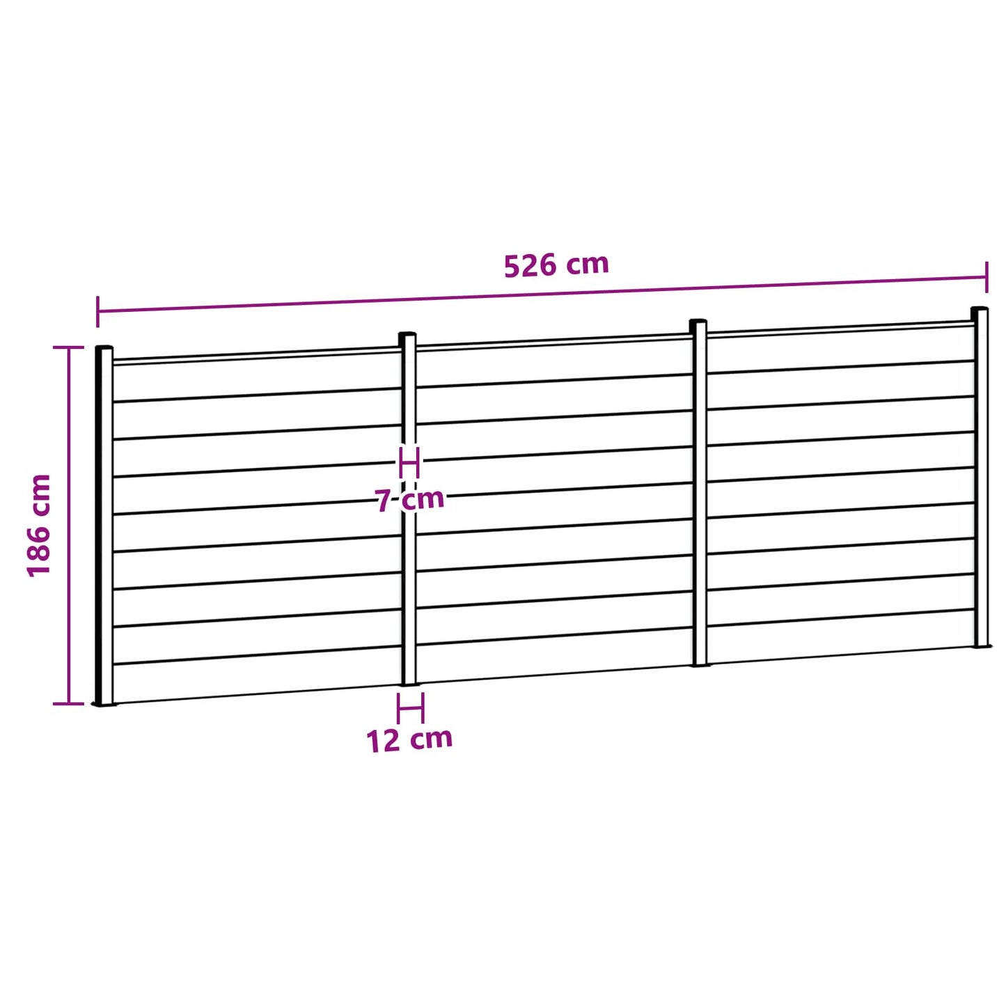 Sada Plotů 3 Ks 526 X 186 Cm Wpc A Hliník Černá