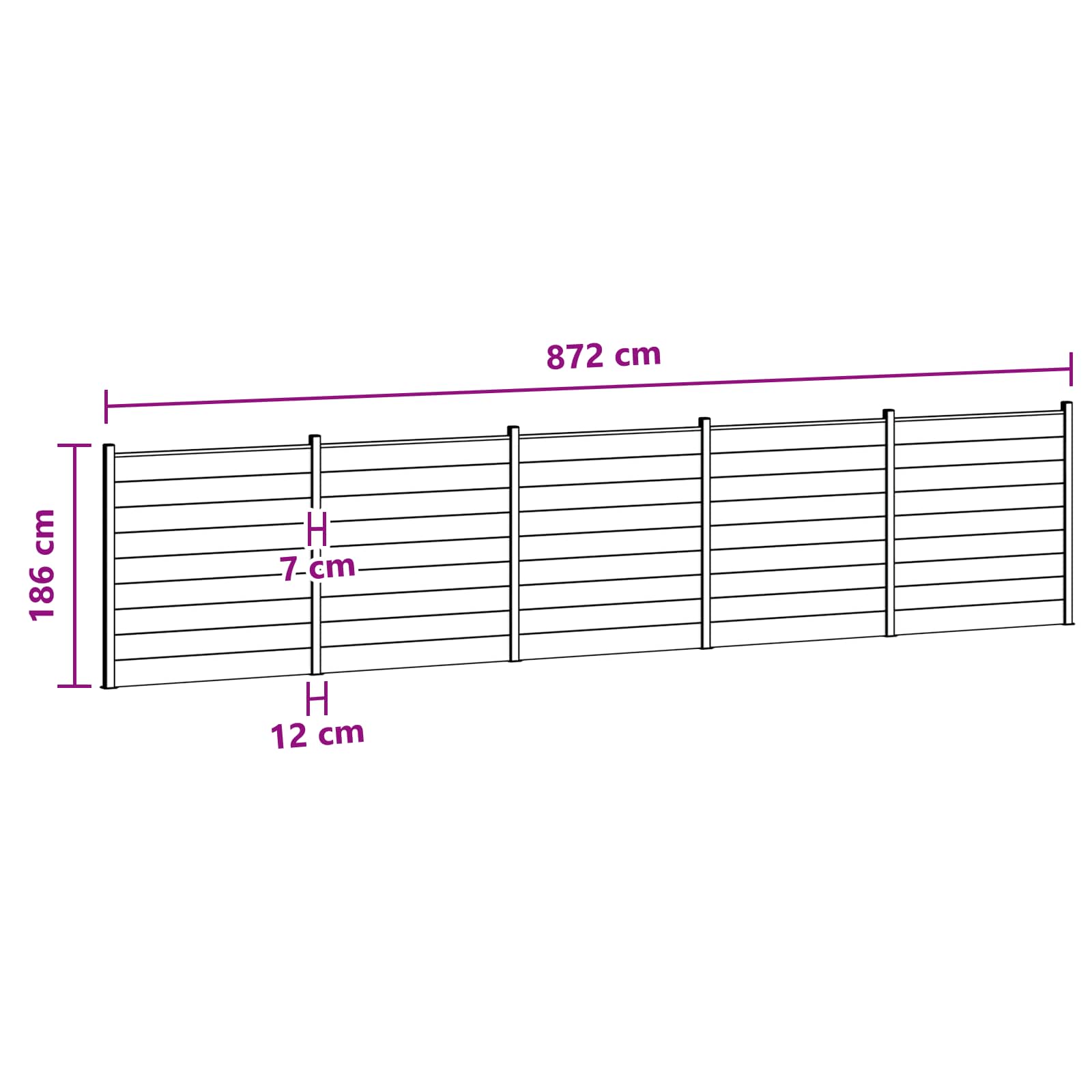 Sada Plotů 5 Ks 872 X 186 Cm Wpc A Hliník Černá