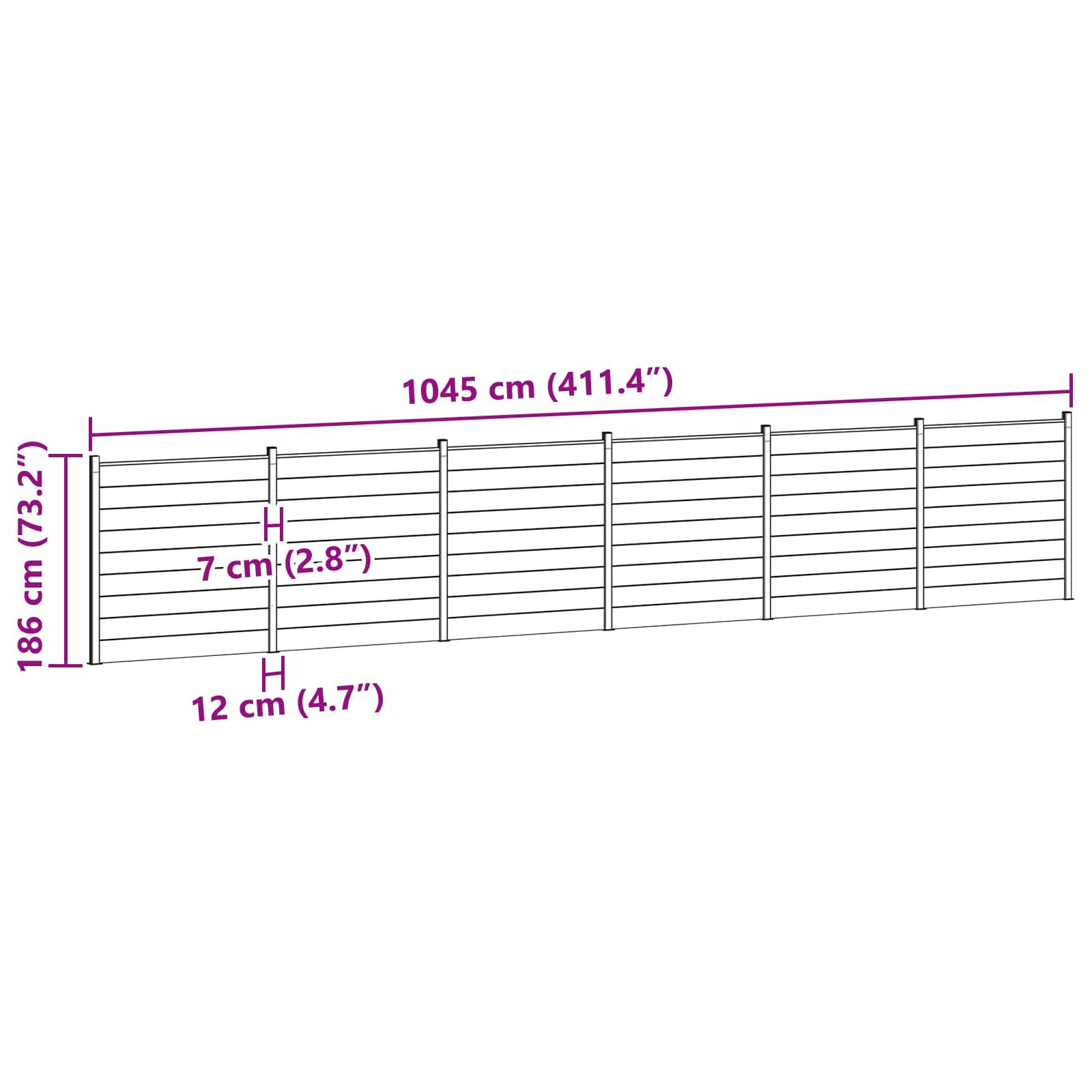 Sada Plotů 6 Ks 1045 X 186 Cm Wpc A Hliník Černá