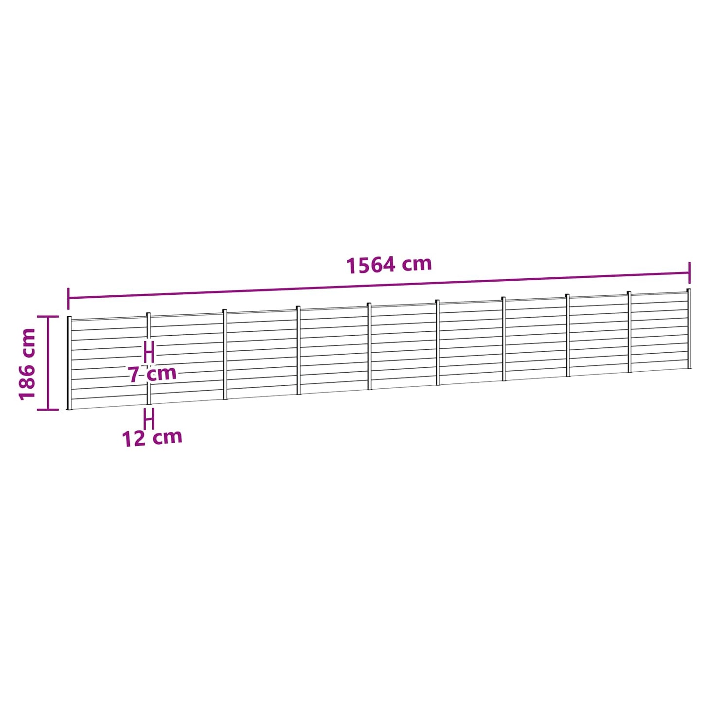 Sada Plotů 9 Ks 1564 X 186 Cm Wpc A Hliník Černá