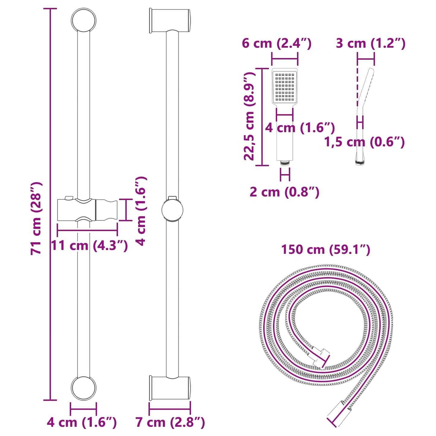 Sada Sprchového Systému Černá 70 Cm Abs Plast