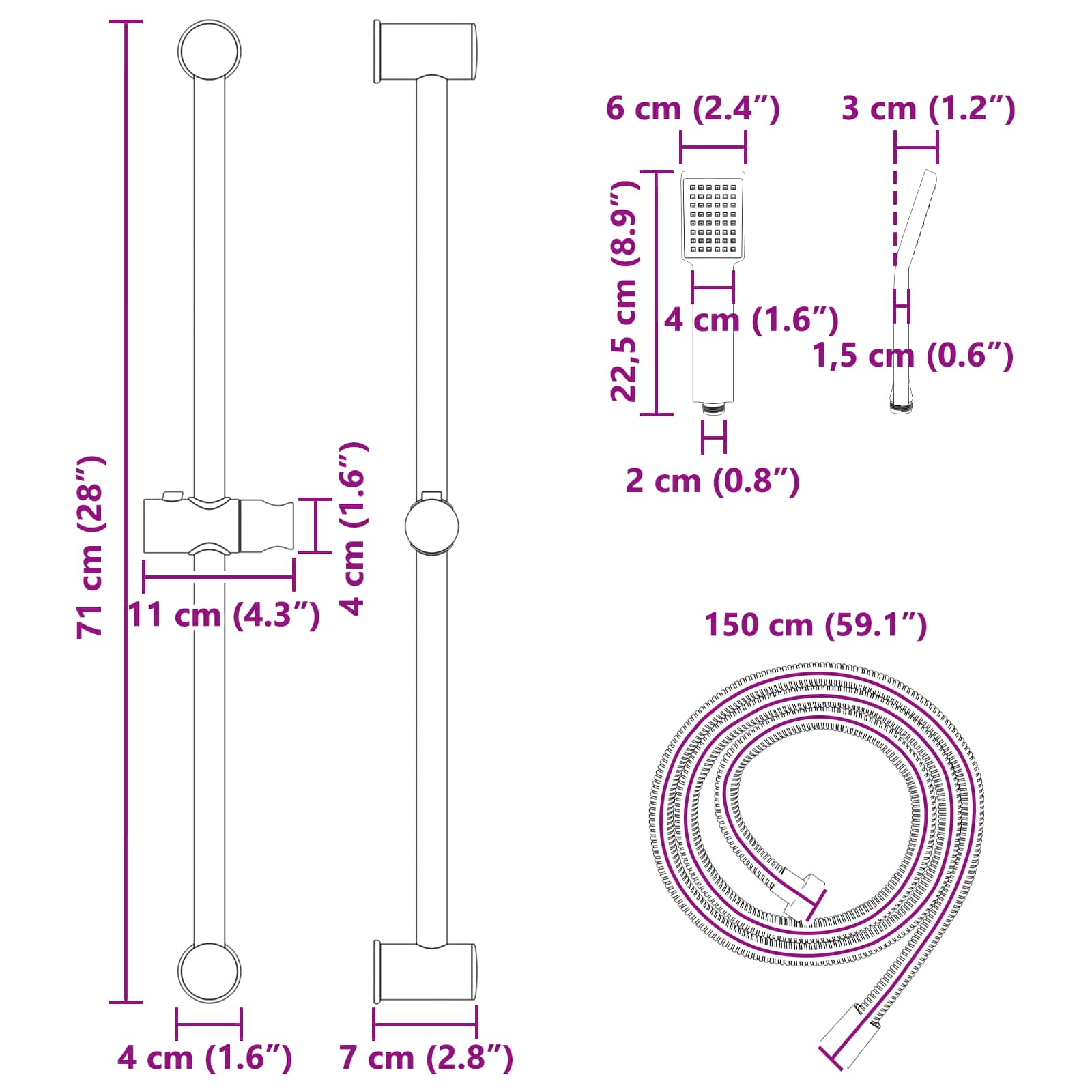 Sada Sprchového Systému Černá 70 Cm Abs Plast