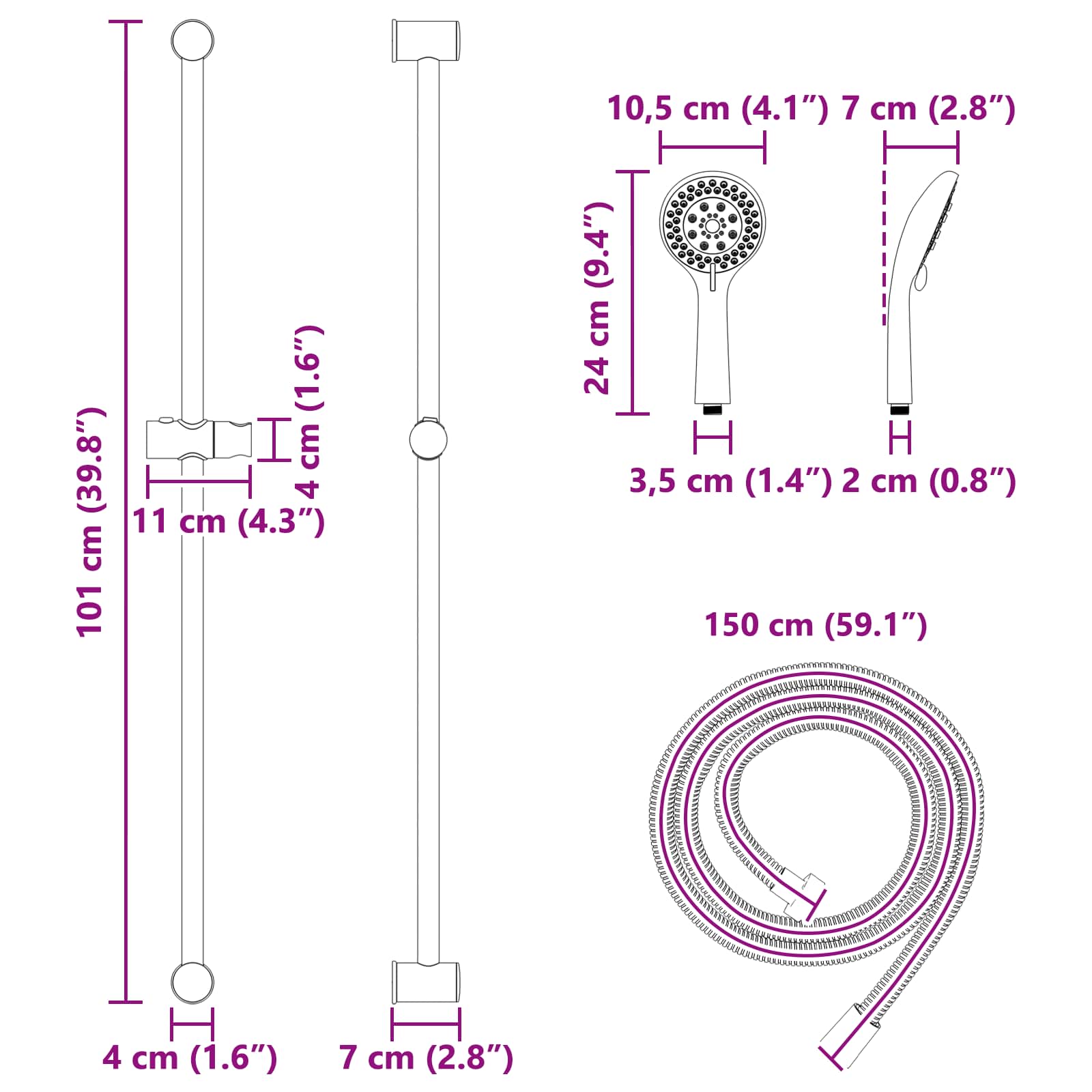 Sada Sprchového Systému Černá 100 Cm Abs Plast