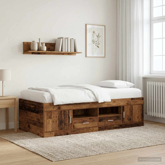 Rám Postele S Úložným Prostorem Staré Dřevo 80 X 200 Cm