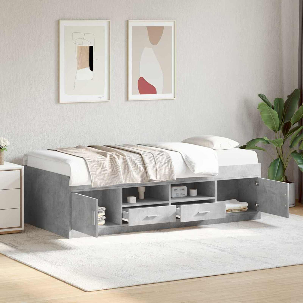 Rám Postele S Úložným Prostorem Betonově Šedá 80 X 200 Cm